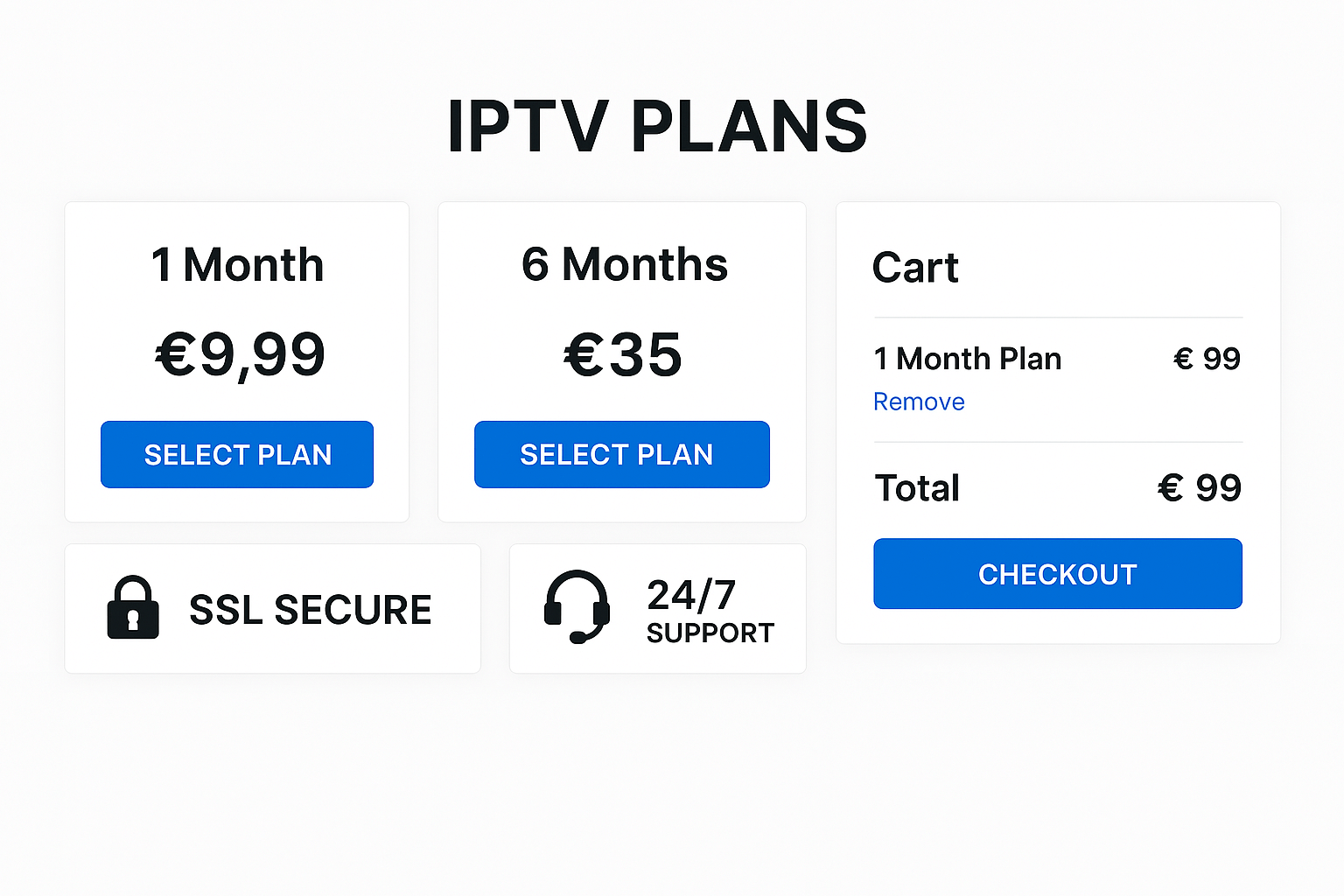 Page d’achat sécurisée pour acheter IPTV avec différentes formules de code Xtream IPTV sur iptv-chromecast.com.